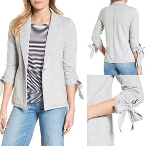 CASLON Tie Sleeve Stretch Knit Blazer Gray